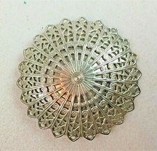 Vintage Silver Tone Scarf Fur Shoe Clip 1 3/4" Round Filigree ONE CLIP 20H