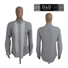 Dolce & Gabbana Flip Cuff Ruffled White Blue Stripe Long Sleeve Button Shirt 52