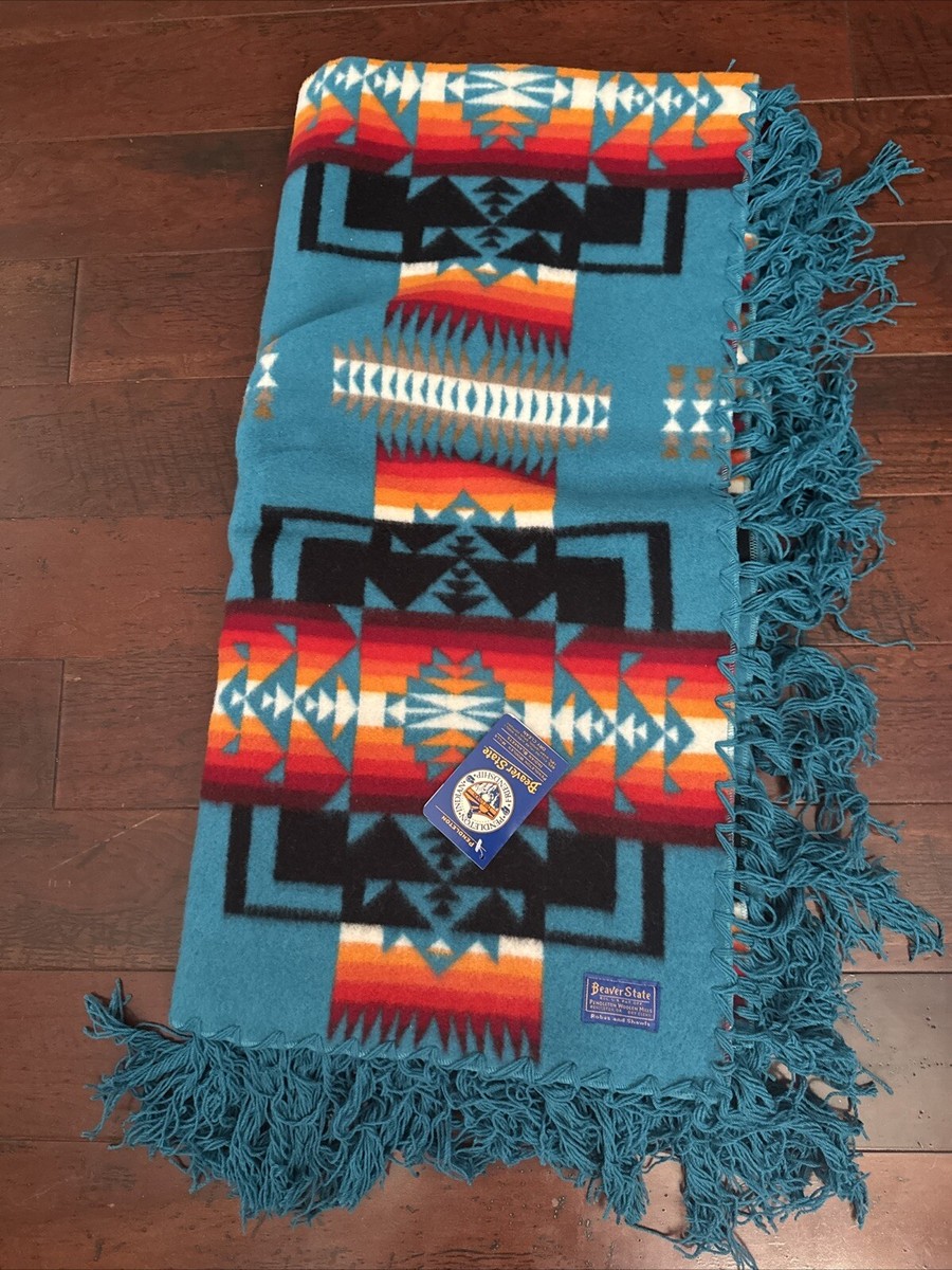 Pendleton Wool Chief Joseph Turquoise Aqua Blanket 68x68 Beaver