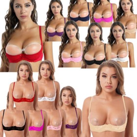 US Women's Sexy Lace Bra Mesh Underwire Openwork Bustier Lingerie Open Cup Bra