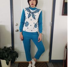 80s Deadstock Teal and White Sweatsuit