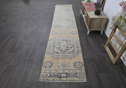 Vintage Turkish Runner Rug 2x13ft ORANGE Handmade Anatolian Oushak Hallway Wool