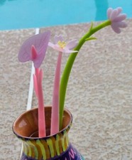 Flower PENS Set of 3 with cloth bag light activated soft top NEW x