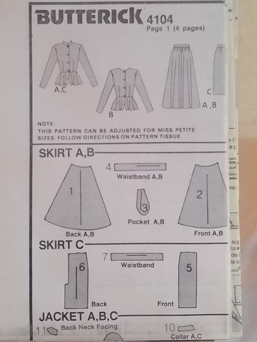 Butterick 4104 Sewing Pattern - Peplum Jacket & Skirts Size 6 to 10 - Cut 10 - Picture 10 of 11