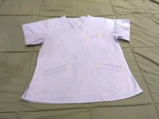 Med Couture E-Z Flex Scrub Top Womens Sz Med Lt Purple With Green Accents Pocket