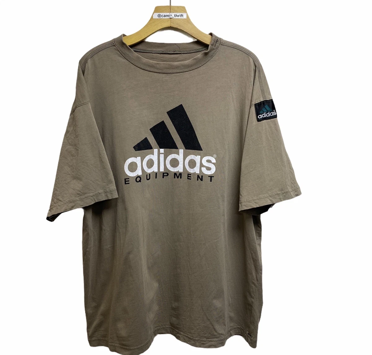 vintage 90s Adidas Equipment big logo 3 stripe t shirt Tan brown xl |