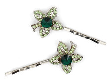 TB Lovely Flower Sparkle Beautiful Rhinestones Crystals Women Hair Pins 1 Pairs