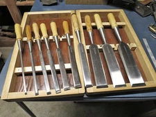 T.H. WITHERBY FIRMER CHISELS SET OF 10 MINTY COND CUSTOM BOX  1/4 - 2"~ FR SHIP