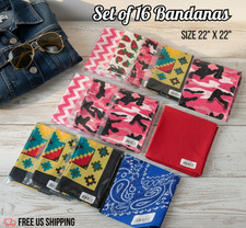 Colorful Bandanas Assorted Designs 22 x 22 Inch Set of 16