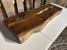 Curly Figured Walnut Mantel/Burl Live Edge Walnut Bench/Live Edge Coffee Table