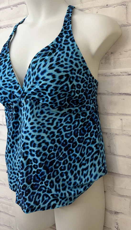 Traje de baño Jantzen Classics 16 azul aguamarina negro estampado animal Tankini Top ropa de resort Foto 2 de 4