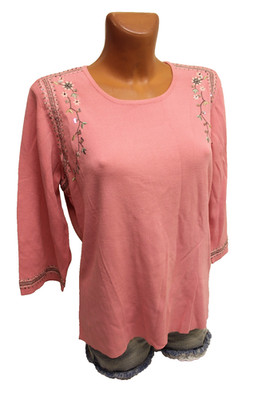 Atelier Creation dickes Shirt Kurzgröße 23 L 42 3/4-Arm Pullover rosa stretchig