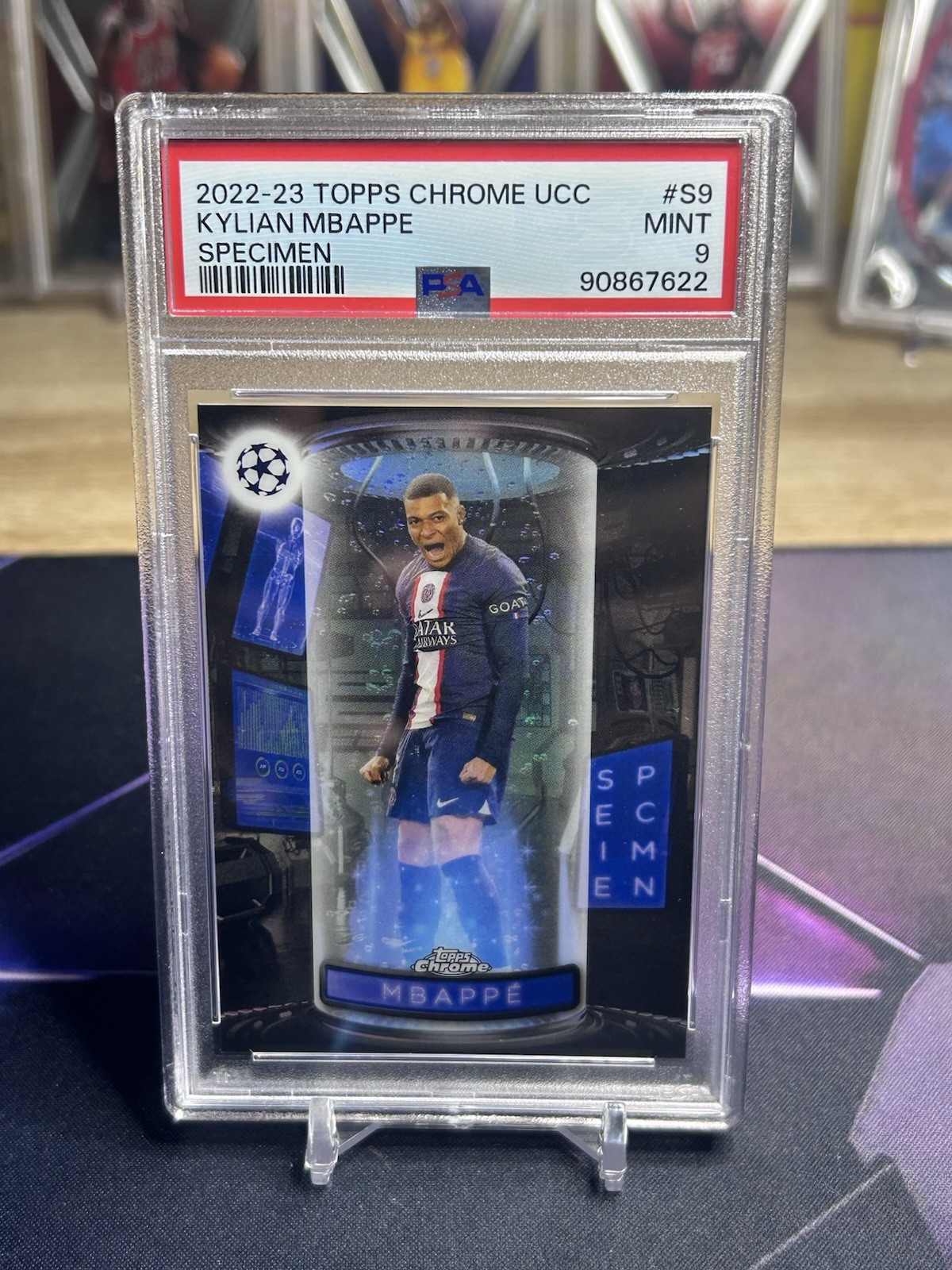 Kylian Mbappe 2022-23 Topps Chrome UCC Specimen PSA 9