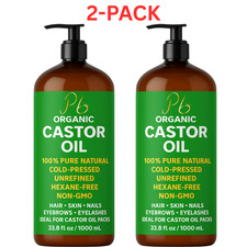 2 Pack Organic Castor Oil 33.8 fl 100 Pure Cold-Pressed for Hair Growth, Lashes