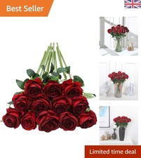 12 PCS Burgundy Artificial Roses - Long Stem Silk Flowers for Weddings & Decor