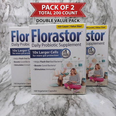 2 pack  Florastor 250 mg Daily Probiotic Supplement - 100 Vegetarian Capsules