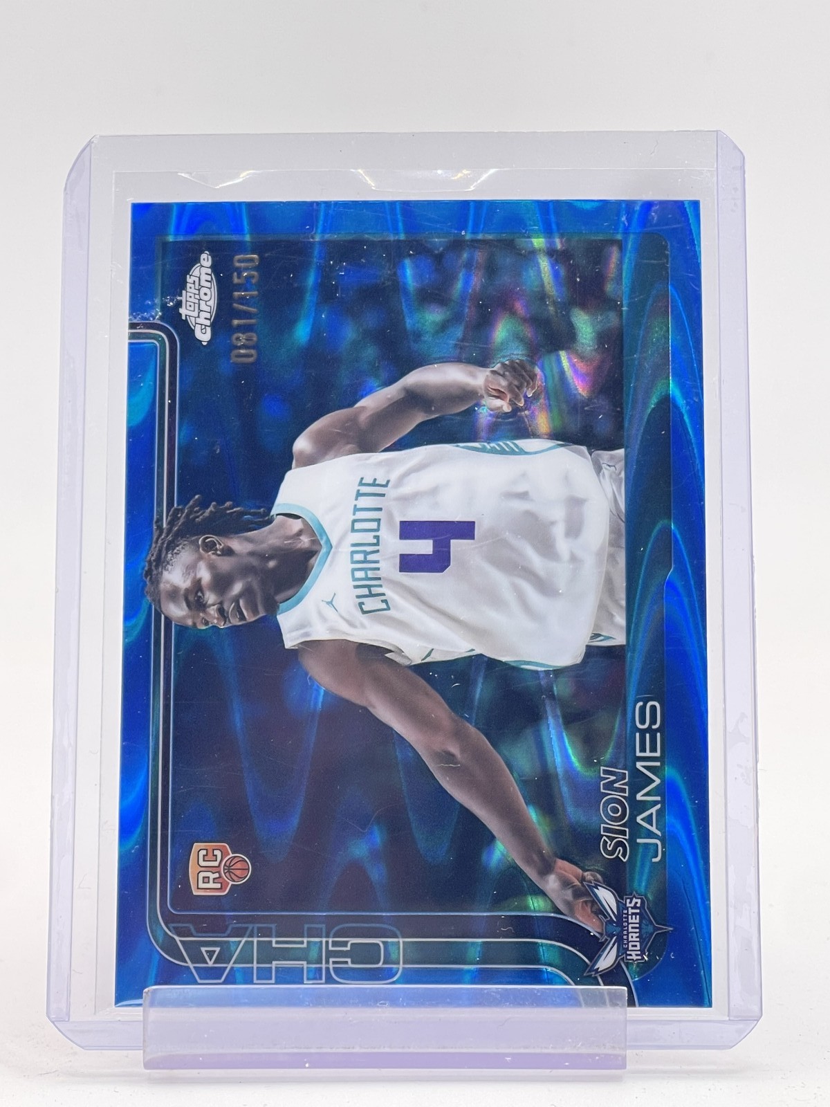 SION JAMES 2025-26 TOPPS CHROME ROOKIE BLUE RAYWAVE /150 #283 HORNETS Q6383