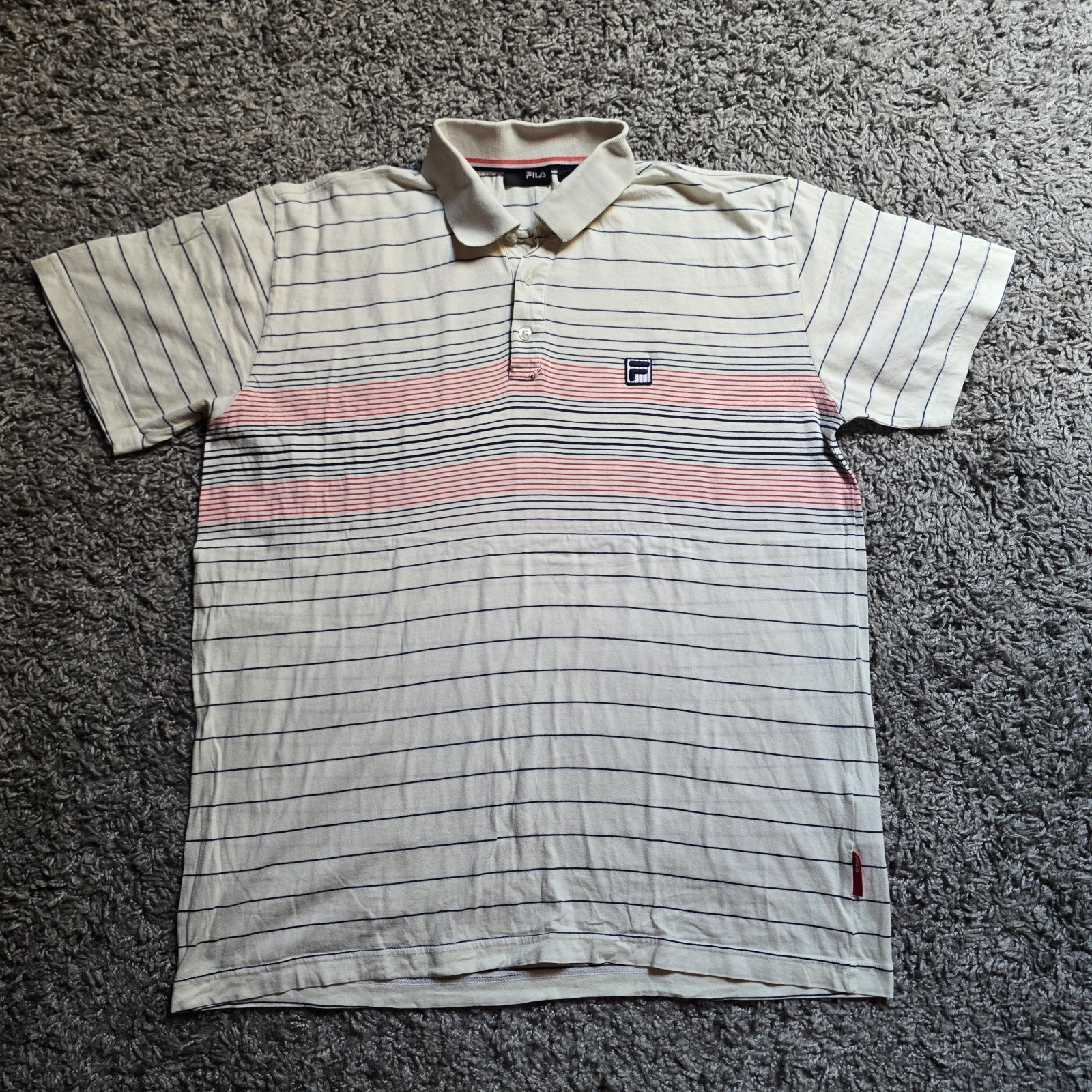 Polo Da Uomo Fila A Righe Bianco Panna E Rosso Con Logo Taglia L