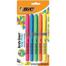 BIC Brite Liner Grip Highlighter, 5 Count Pack of 1 , Assorted with