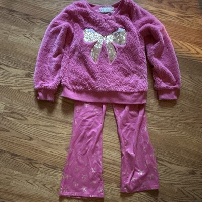 btween Girls Pink Fleece 2-Piece Sweatshirt & Pants Set Size 7 Sequin Bow