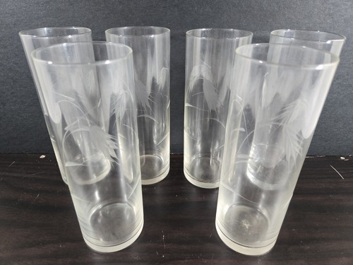Noritake Sasaki Etched Wheat Crystal Cut Tom Collins Glasses Lot Of 6 - Picture 1 of 3