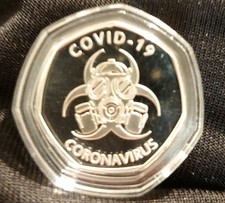 Covid 19 50p Shape Commemorative Silver Plated Coronavirus Gift Coin In Capsule 