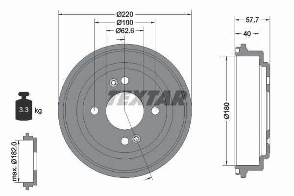 2Er-Set 2Er Set Bremstrommel Textar 94047000 Hyundai 584111C000 Hyundai 584111C0-image