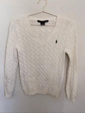 Ralph Lauren Cable-Knit 100 Cotton V-Neck Preppy Old Money Sweater Sz Large