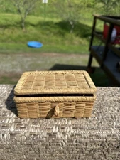 Vintage French Hand Woven Sewing Basket Signed