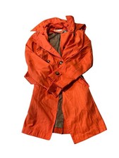 Michael Kors Jacket Women Small Button Front Belted Orange Hood Pocket