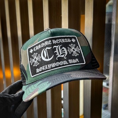 Excellent Condition CHROME HEARTS CH Label Trucker Cap Camouflage Cross Ball Mes