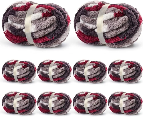 10 Pack Jumbo Chunky Yarn for Hand Knitting, Fluffy Variegated Chunky Chenille Y - product listing photo