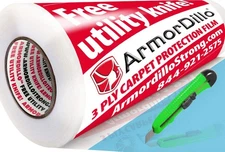 Carpet Protection Film. Patented Easy Start Rolls, Free Utiltity Knife, Bubbl...