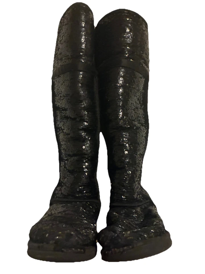 UGG AUSTRALIA ~ Botas de lentejuelas negras brillantes Bailey por encima de la rodilla ~ MUJER TALLA 6  Foto 4 de 4