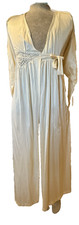 Vintage Lily of France Peignoir nylon Ivory Gown Robe Small USA 53" Long