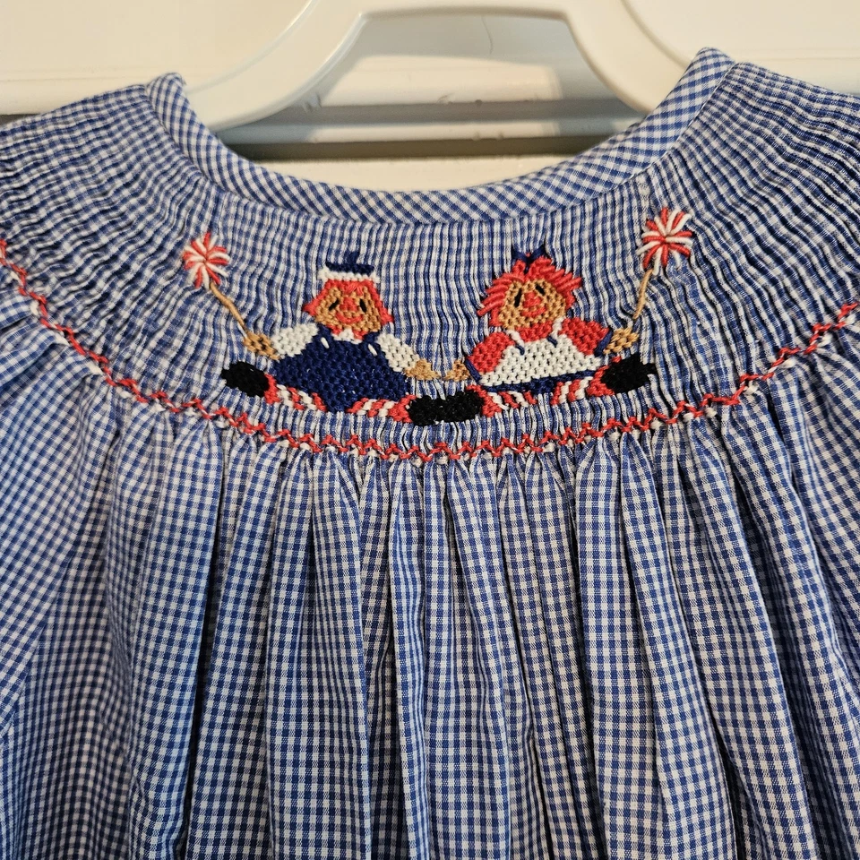 Amanda Remembered Blue Checkered RaggedyAnn And Andy Smocked  Kids Dress Sz 6 - Image 4 of 4