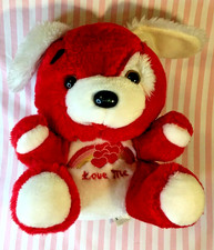 Vintage ROM Manufacturing Red Puppy Dog/Bear Plush Rainbow Hearts 10" Taiwan