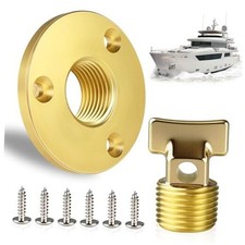 Solid Brass Garboard Drain Plug Kit, 1/2" NPT Threaded Thru-Hull Transom