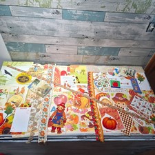 Junk Journal Mixed Lot Autumn Thanksgiving Ephemera Ribbon Scrap Fabric 50 pcs