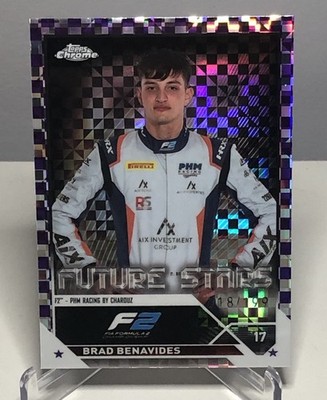 2023 Topps Chrome Formula 1 Brad Benavides F2 Future Stars Purple Checkered Flag