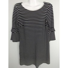 Ann Taylor Black & White Striped Bell Sleeve Mini Dress - Size 2 - Stretch Knit