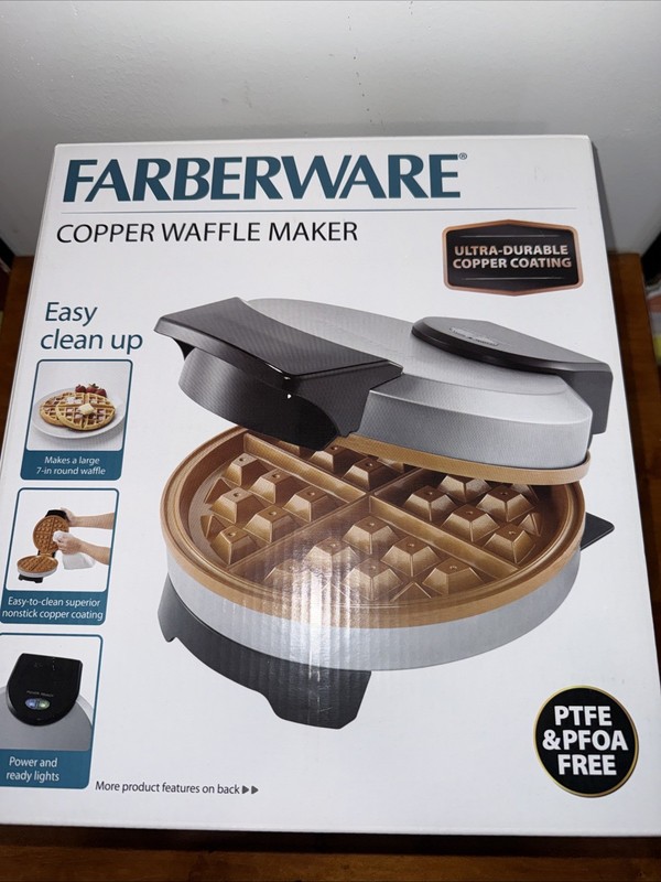 Farberware Copper Non-stick Round Waffle Maker NEW