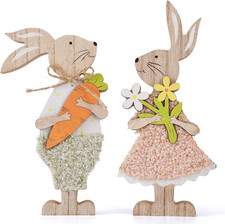 Easter Table Decorations Bunny Tiered Tray Decor Wooden Bunny Block Signs Gifts