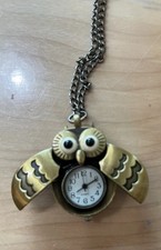 Ladies Quartz Owl Shaped Pendant Necklace Watch With Chain  Battery