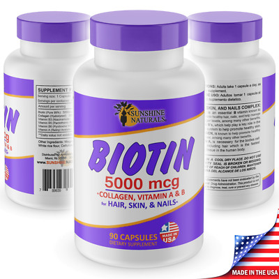 Sunshine Naturals Hair Skin Nails Biotin 5,000mcg plus Collagen 90 Capsules