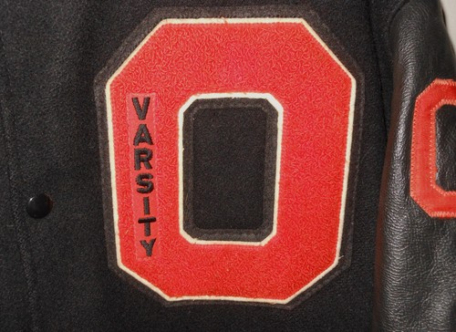 Vintage Baseball Jacket Holloway Varsity Leather Sleeve Chenille Patches Large - Picture 4 of 9