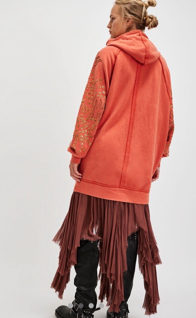 Free People Sparkle Daze Kango Hoodie Embellished We The Free Red Combo S  NWT