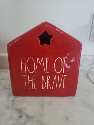 Rae Dunn Patriotic HOME OF THE BRAVE July 4th Red Candle Bird House Shelf Décor