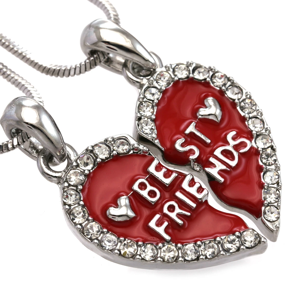 Best Friends Forever BFF Love Heart Necklace Clear Stone Red | eBay