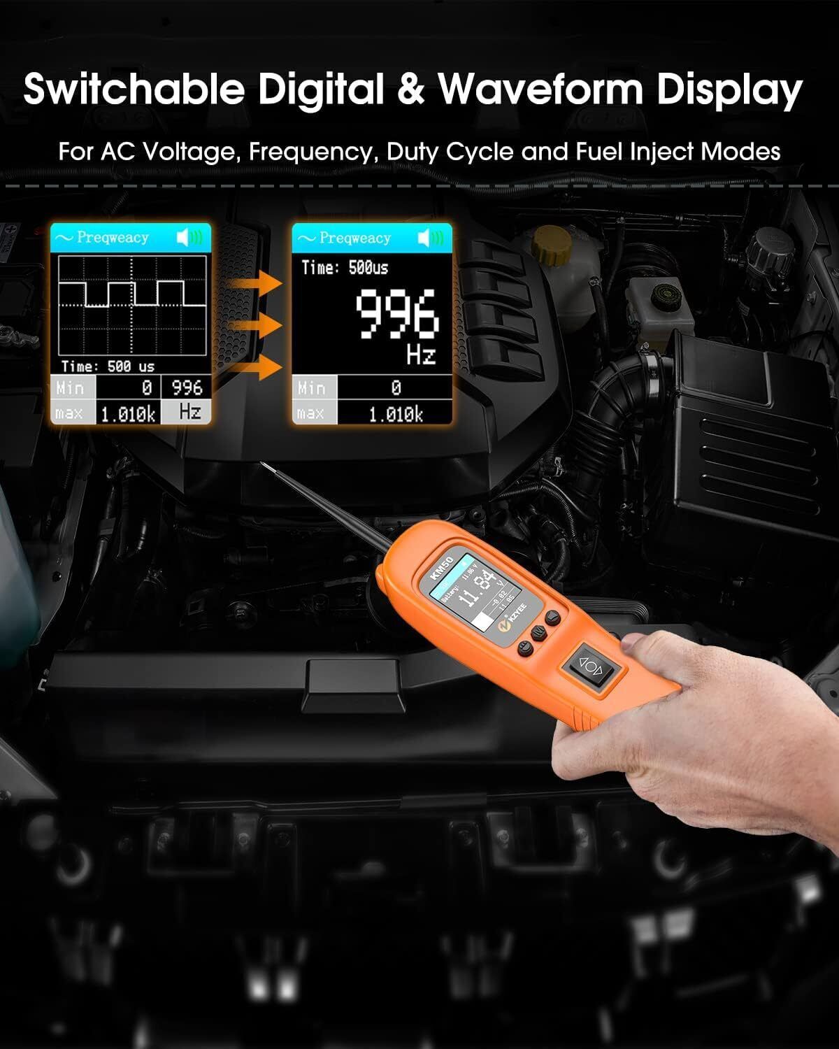 KZYEE KM50 12V/24V Power Circuit Probe Kit with Frequency Duty Cycle Detection